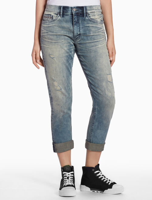 WHITE HIGH-RISE STRAIGHT JEANS · CALVIN KLEIN DISTRESSED SLIM SELVEDGE JEANS
