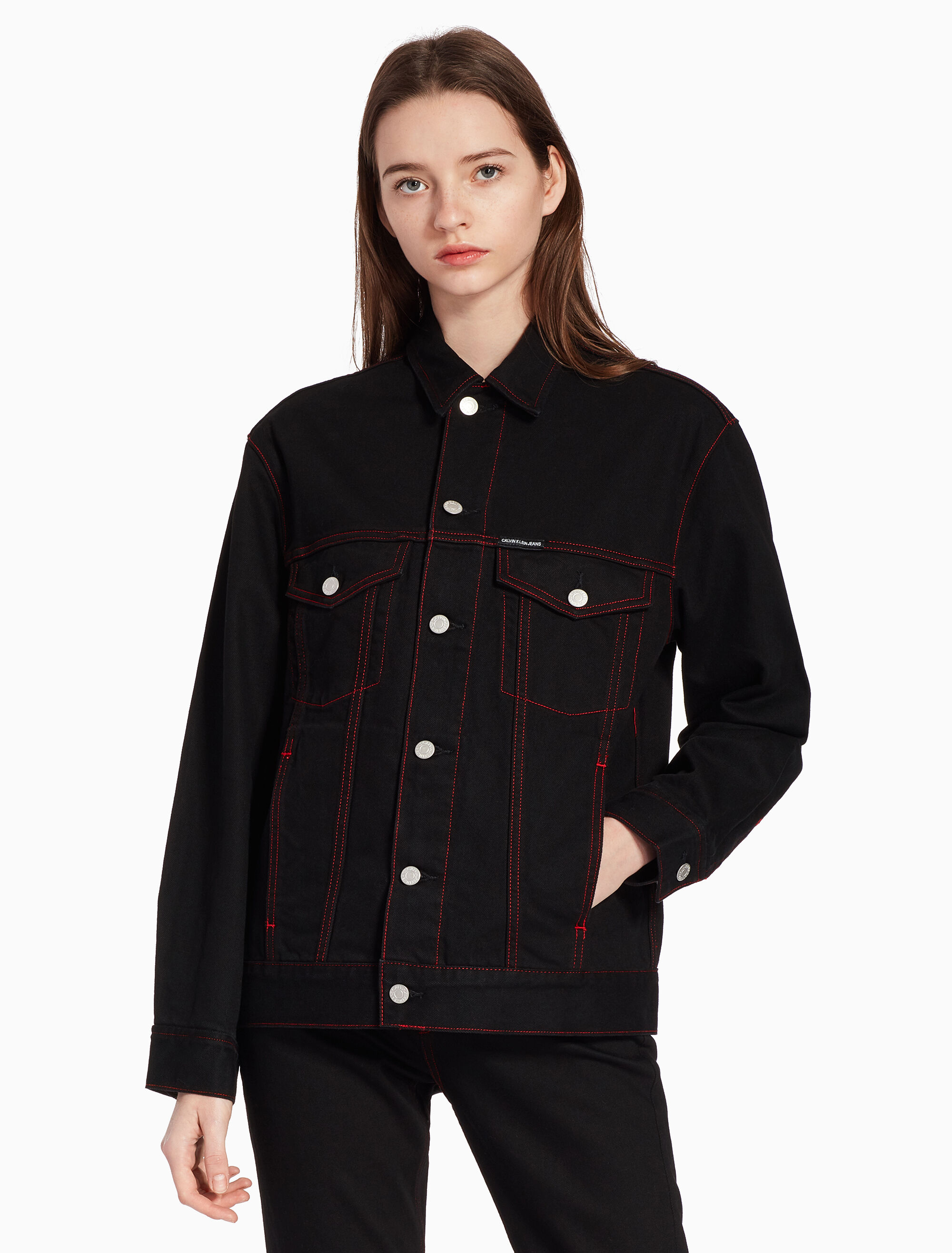 calvin klein archive stripe denim trucker jacket